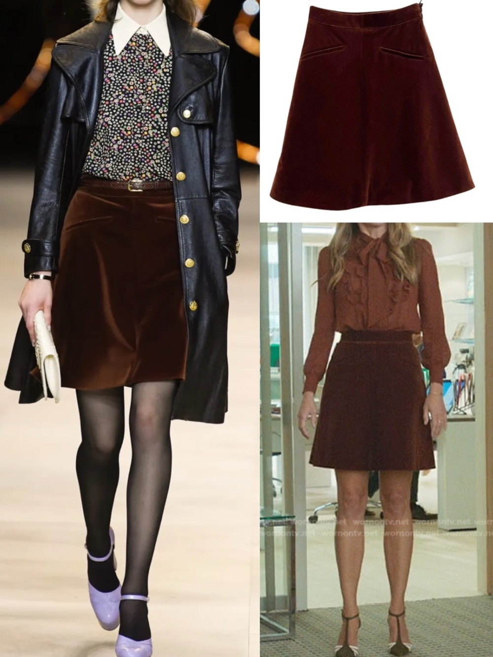 $1050 Celine Velvet Mini Skirt in Brown